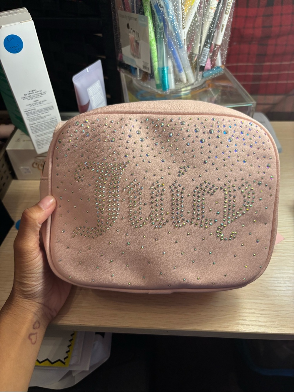 Juicy Couture Blush Pink Rhinestone Logo Cosmetic Pouch